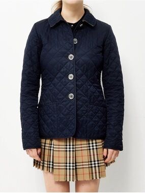 Authentic Burberry Navy Quilted Button-Front Jacket